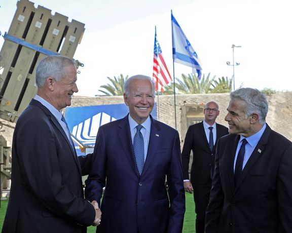 President Joe Biden with Yair Lapid (R) and Defense Minister Benny Gantz in Israel in July