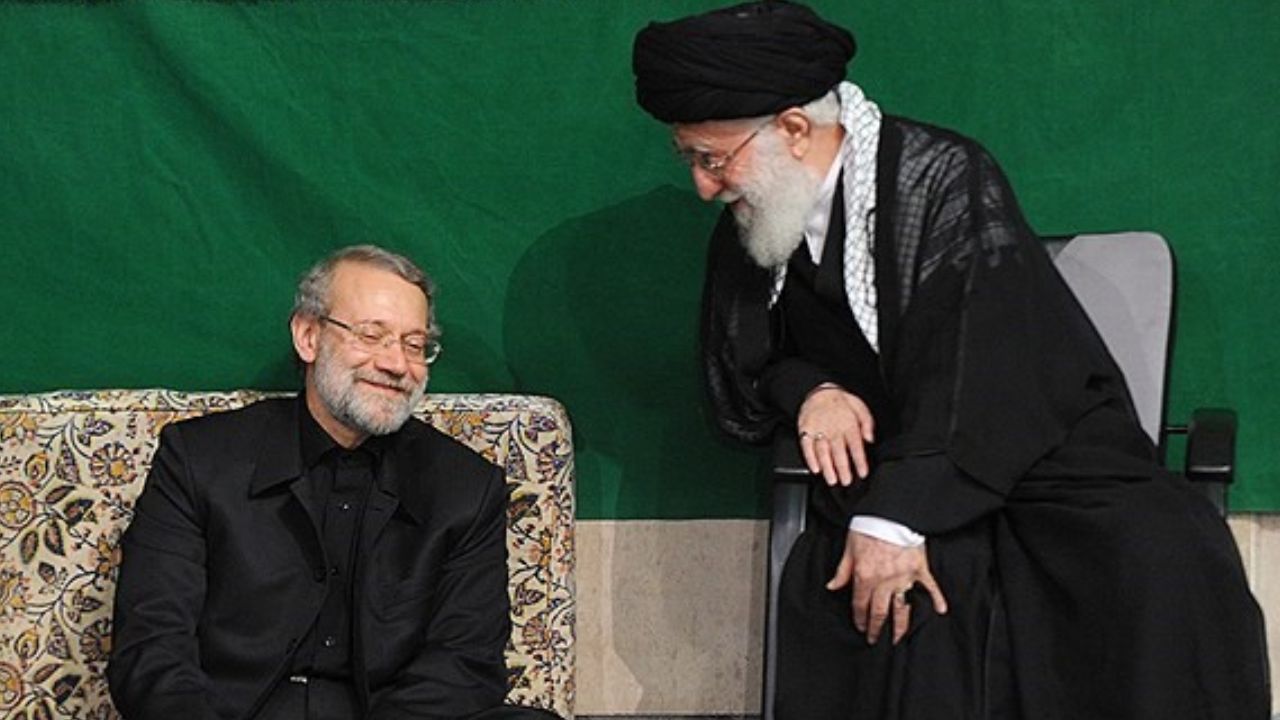 Former parliamentary Speaker Ali Larijani and Supreme Leader Ali Khamenei   (undated)