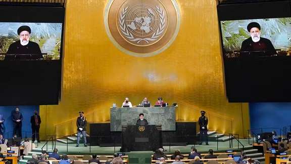 Iran's President Ebrahim Raisi addresses the 77th Session of the United Nations General Assembly at UN Headquarters in New York City, US, September 21, 2022.