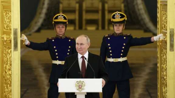 Russian President Vladimir Putin delivers a speech during a ceremony to receive diplomatic credentials from newly appointed foreign ambassadors at the Grand Kremlin Palace in Moscow, Russia, December 4, 2023.