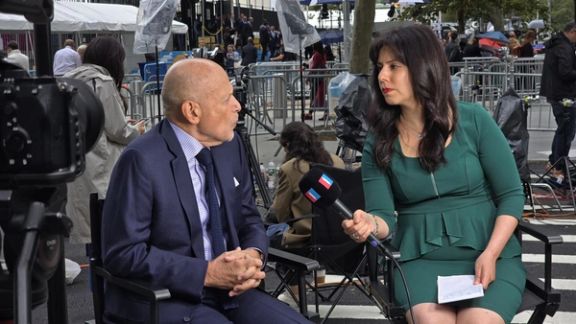 Barry Rosen, one of 52 Americans held hostage for 444 days at the US Embassy in Iran (1979-1981), with Negar Mojtahedi, Iran International correspondent, in New York, US, September 2024.