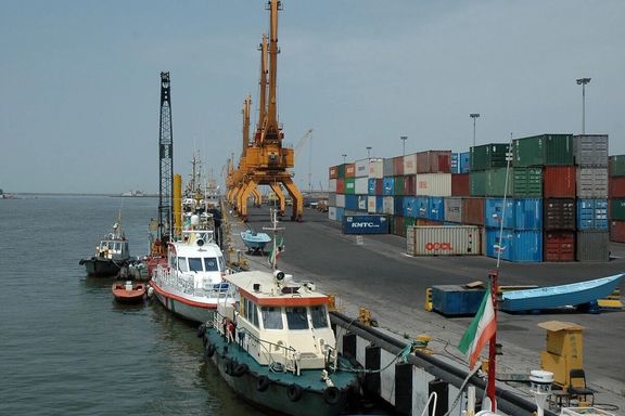 Containers are stacked at Iran's Caspian port of Anzali