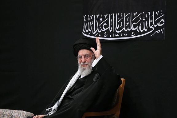 Iran's supreme leader Ali Khamenei waving to supporters during his first public appearance after Israel began its strikes, Tehran, Iran, July 5, 2025