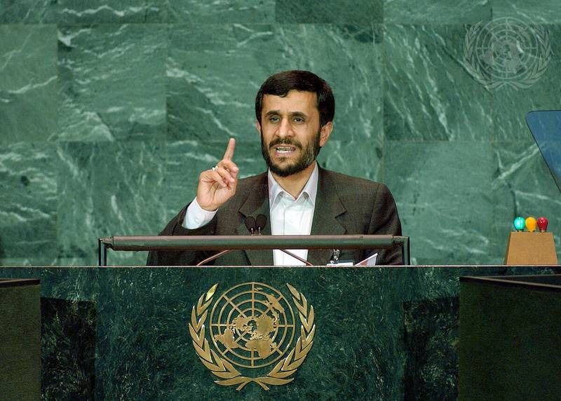 Former Iranian president Mahmoud Ahmadinejad speaking at the UN General Assembly in September 2005