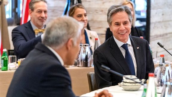 US Secretary of State Antony Blinken with his Israeli counterpart Yair Lapid on Monday.