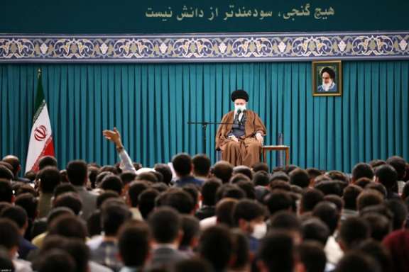 Iran’s ruler Ali Khamenei during a meeting on April 18, 2023