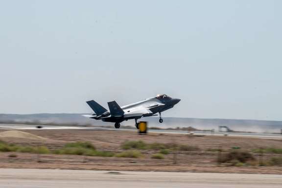 US Air Force F-35A Lightning II aircraft assigned to the 421st Expeditionary Fighter Squadron lands in Mideast, July 25, 2023.