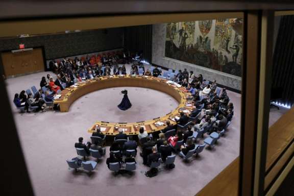 Members of the United Nations Security Council meet on the day of a vote on a Gaza resolution that demands an immediate ceasefire at UN headquarters in New York City, March 25, 2024.