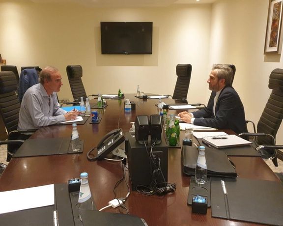 The European Union’s coordinator for the Iran nuclear talks, Enrique Mora (left) during a meeting with Iranian Deputy Foreign Minister Ali Bagheri Kani in Doha