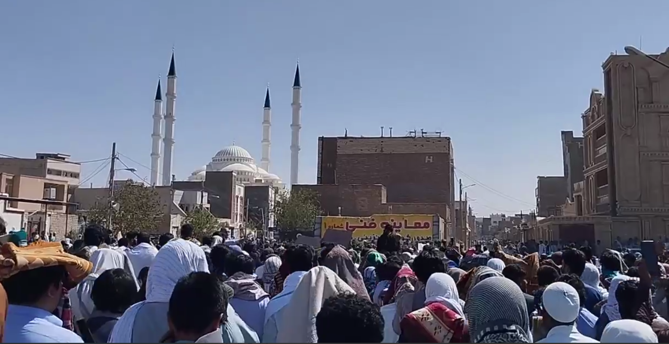 Protests near the main mosque in Iran's Zahedan