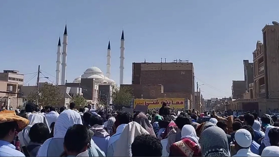 Protests near the main mosque in Iran's Zahedan