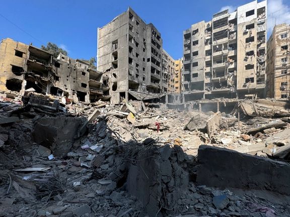 A view shows the damage at the site of the Israeli air strike that killed Lebanon's Hezbollah leader Hassan Nasrallah on Friday, in Beirut's southern suburbs, Lebanon, September 29, 2024.