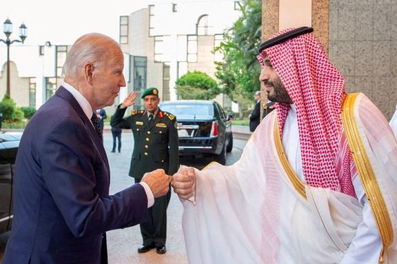 Saudi Crown Prince Mohammed bin Salman fist bumps US President Joe Biden upon his arrival at Al Salman Palace, in Jeddah, Saudi Arabia, July 15, 2022.