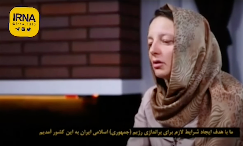 Cecile Kohler and Jacques Paris during a video of forced confessions on state TV 