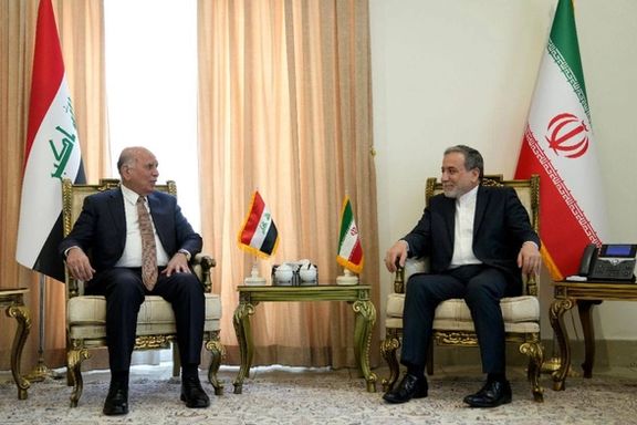 Iraqi Foreign Minister Fuad Hussein meets with Iranian Foreign Minister Abbas Araghchi in Tehran, May 19, 2025.