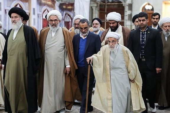 An undated photo of Assembly of Experts members led by 97-year-old Ahmad Jannati