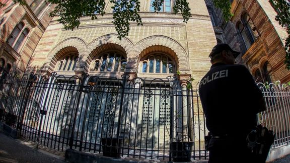 Police secure the New Synagogue in Berlin, Germany, September 22, 2020.