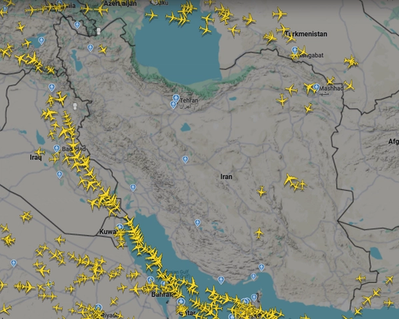 Screenshot from Flightradar24 taken on June 28, 2025, shows partially reopened Iranian airspace