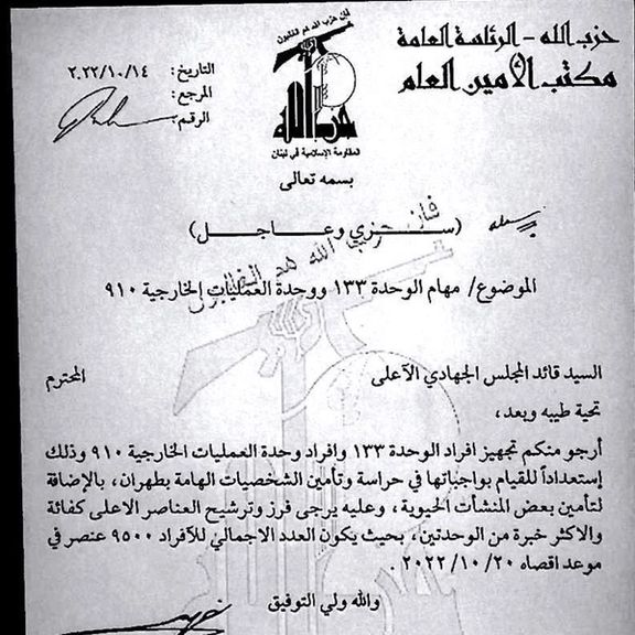 Document Alleges Hezbollah Sending Forces Against Iran Protesters