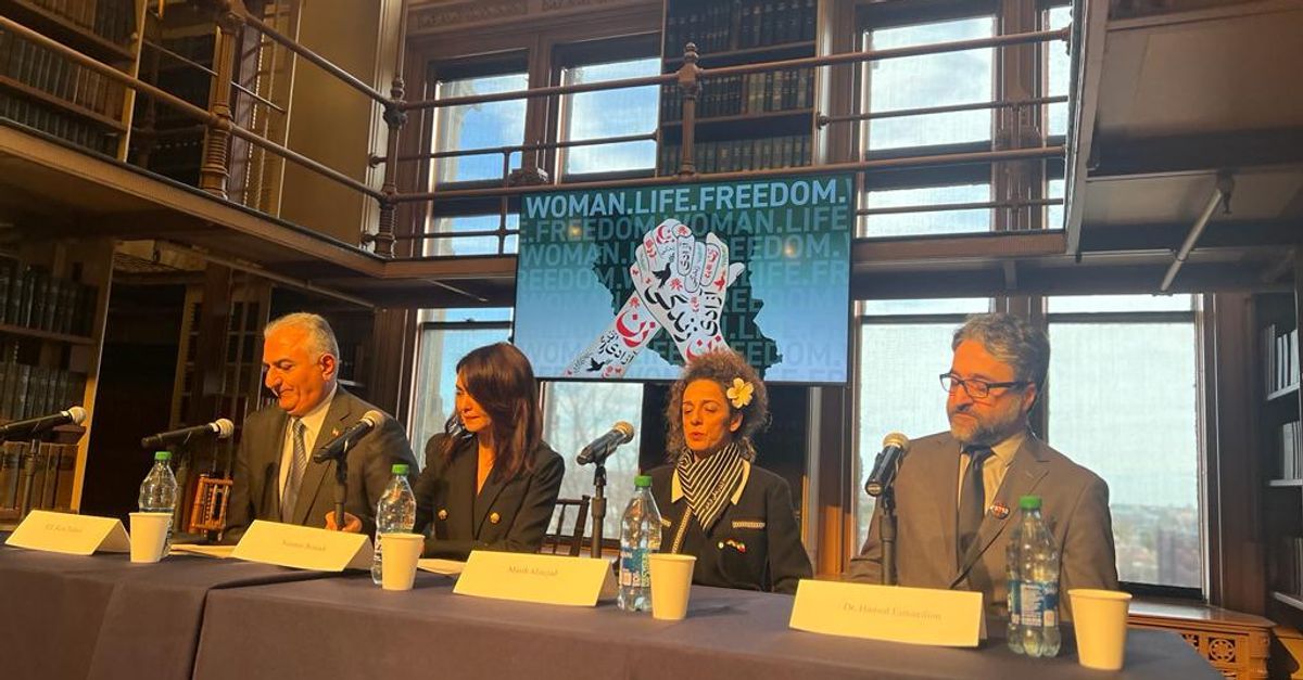 (Left to right) Prince Reza Pahlavi, Nazanin Boniadi, Masih Alinejad, Hamed Esmaeilion