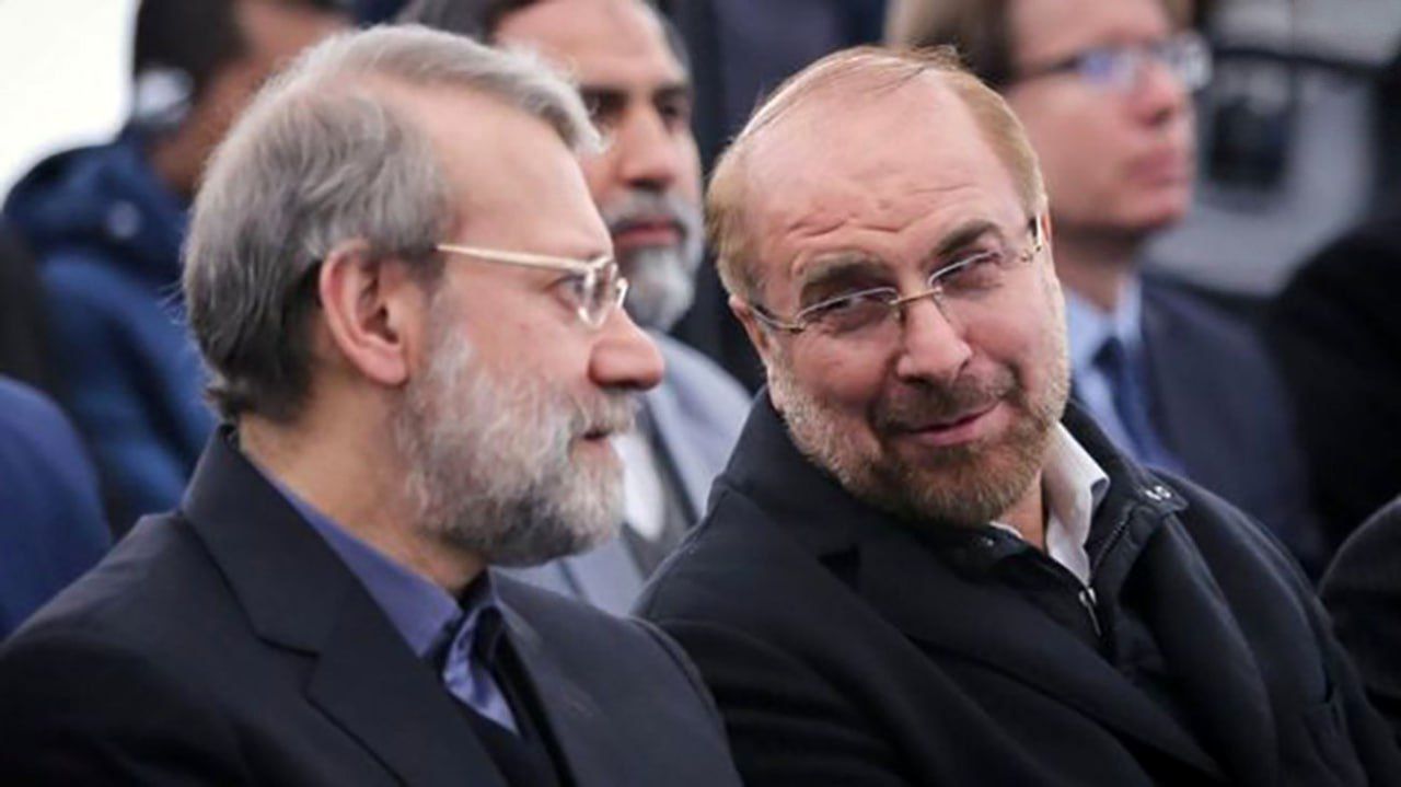 Iran’s former parliament Speaker Ali Larijani (left) and incumbent Mohammad-Bagher Ghalibaf    (undated)
