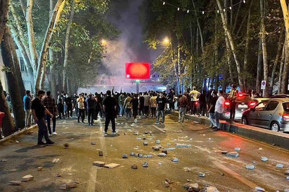 Street battle scars in Tehran on September 24, 2022