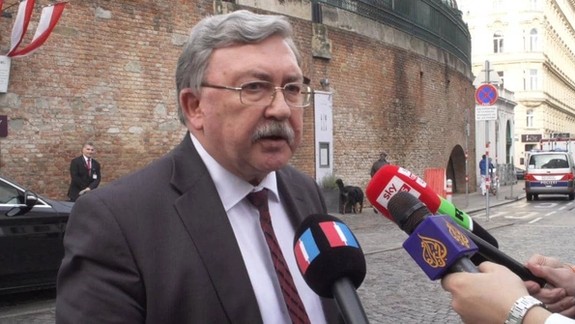 Russia's envoy in Iran nuclear talks, Mikhail Ulyanov speaking to reporters in Vienna on Thursday.