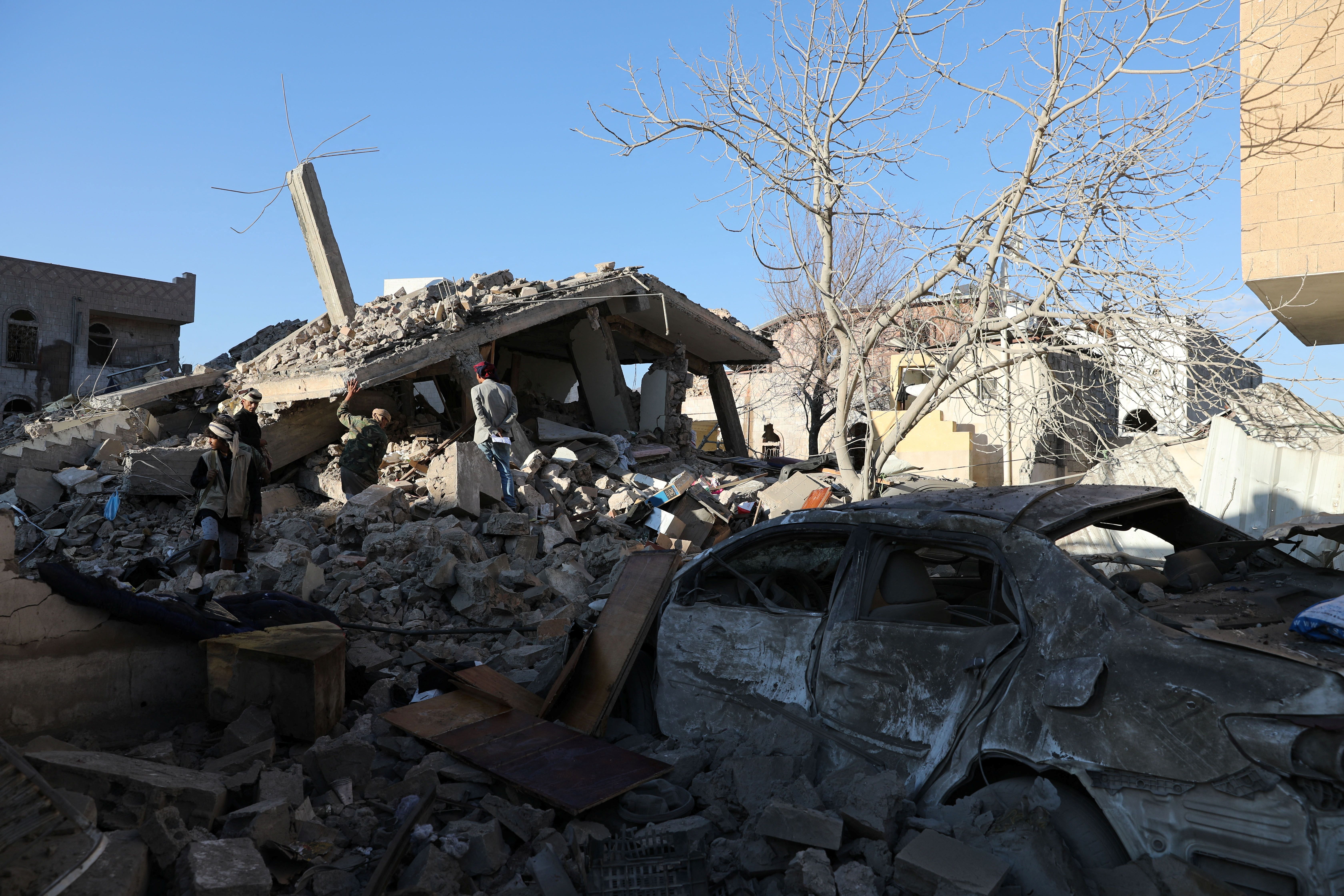 A house hit by Saudi-led air strikes in Sanaa, Yemen, January 18, 2022.