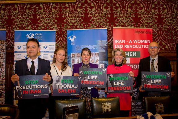 The United Nations Special Rapporteur on the human rights in Iran, Javaid Rehman (left) during an event held by the International Organization to Preserve Human Rights (IOPHR) at the UK’s House of Commons on February 8, 2023