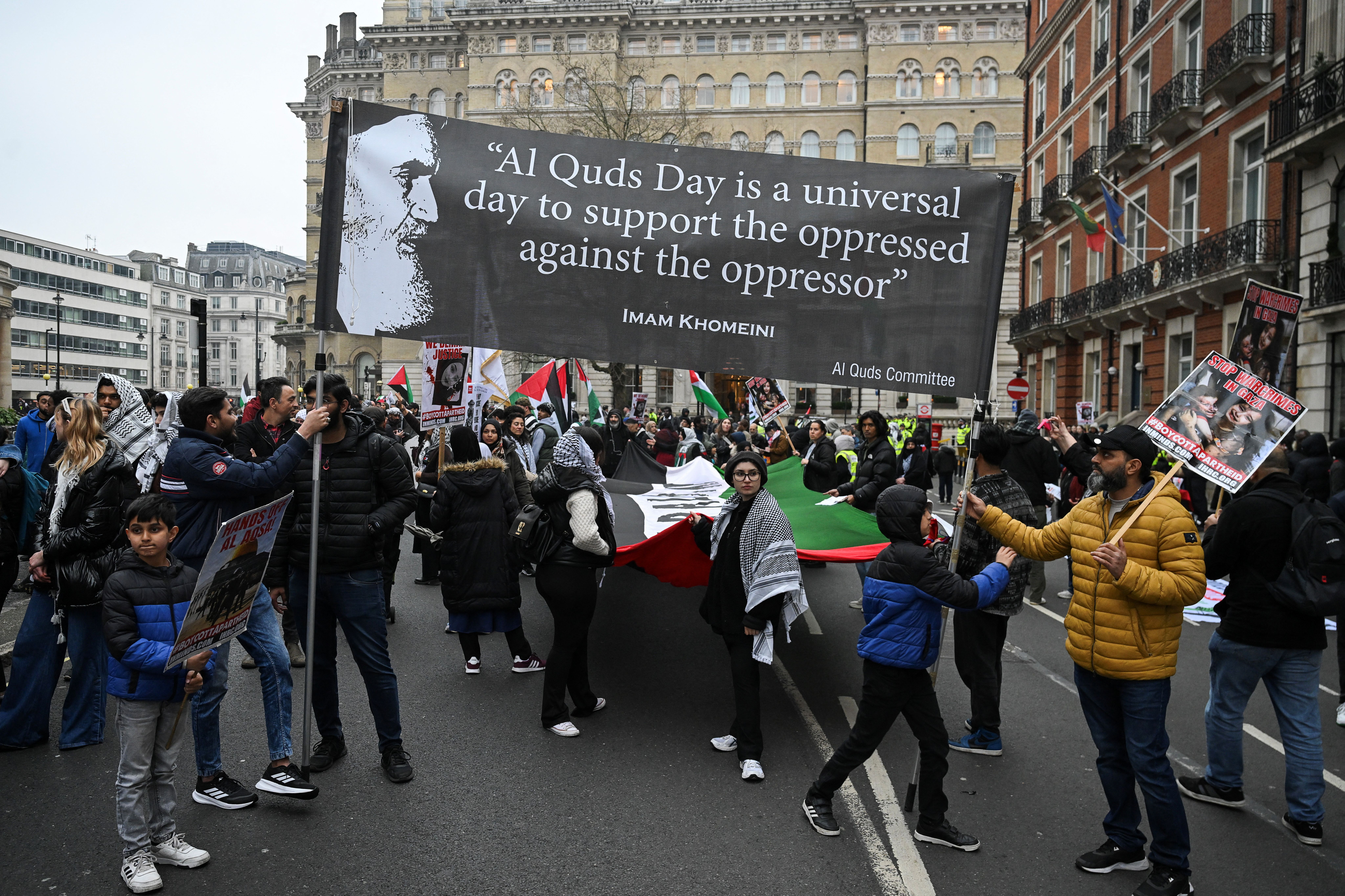 People attend the annual al-Quds Day (Jerusalem Day) rally in London, Britain, March 23, 2025. 