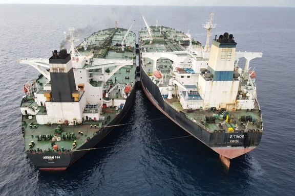 Ship-to-Ship transfer of illicit oil exports to hide origin. July 2023