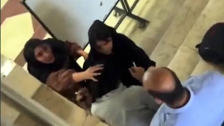 A screen grab from a video showing a student being beaten by a security personnel at Tehran’s Allameh Tabataba'i University