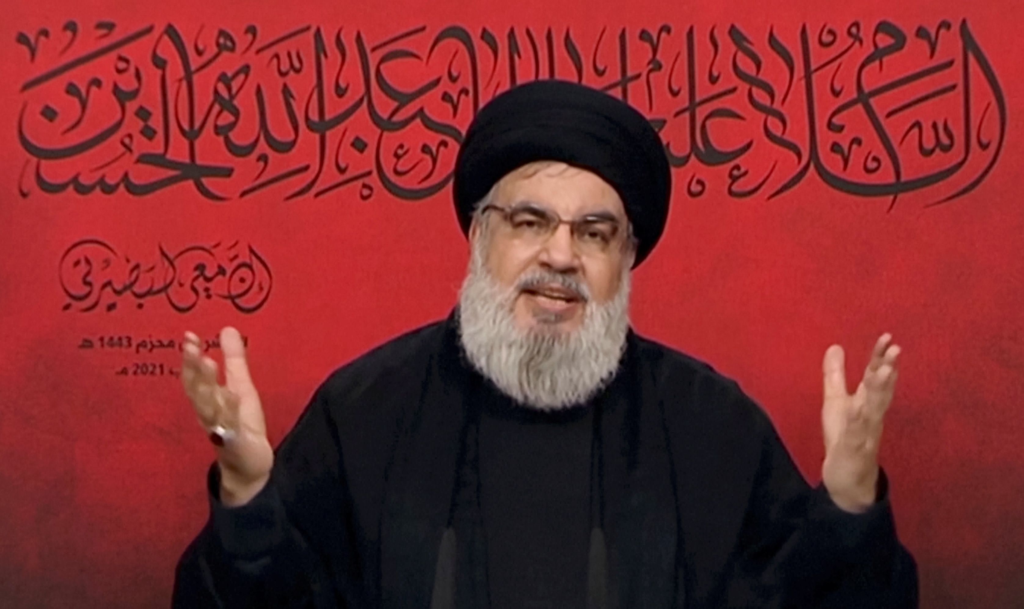 Lebanon's Hezbollah leader Seyyed Hassan Nasrallah  (August 2021)
