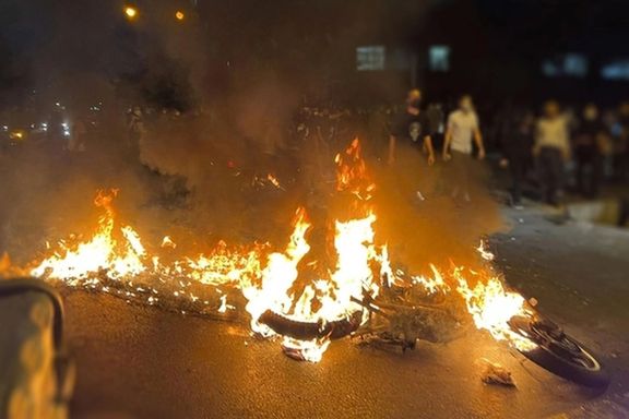 A photo said to be protests in Shiraz where people set fire to a motorcycle used by government agents. November 15, 2022
