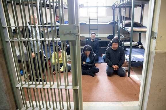 Undated photo of political detainees in an Iranian prison