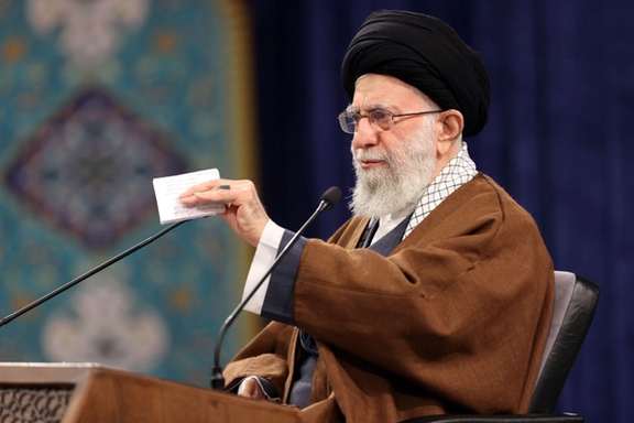 Iran's ruler Ali Khamenei speaking to government officials in 2022