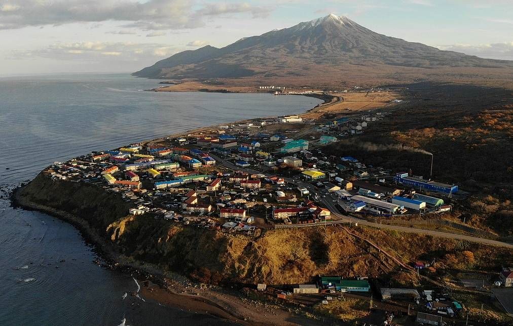 A coastline along one of the Kuril Islands