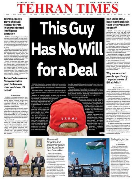 The front page of Tehran Times