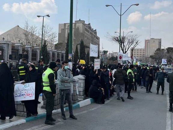 Ultra-hardliners protesting outside the Iranian Parliament against delay in enforcing hijab law