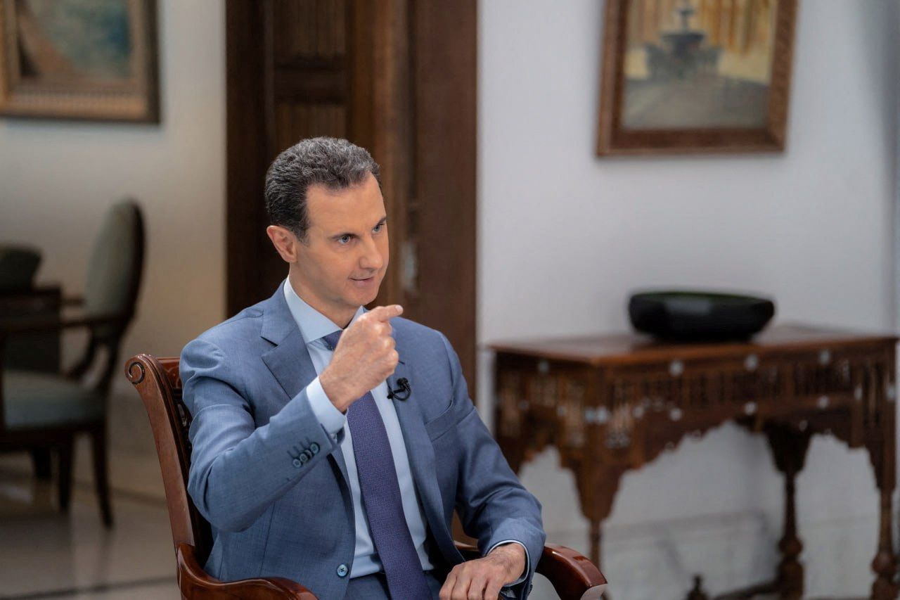 Syria's President Bashar al-Assad speaks during an interview with Sky News Arabia on August 8, 2023.
