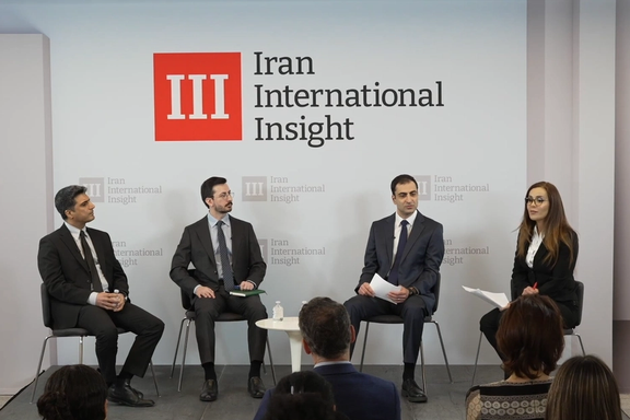From right: Gelareh Hon, Bozorgmehr Sharafeddin, Mohammad Machine-chian and Mohammad Ghaedi at Iran International Insight event in DC, February 18, 2026