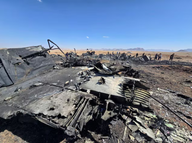 An image released on April 5, 2026, and obtained from social media appears to show wreckage of an American aircraft and a helicopter rotor in Isfahan, Iran, which forensic imagery analyst... Purchase Licensing Rights