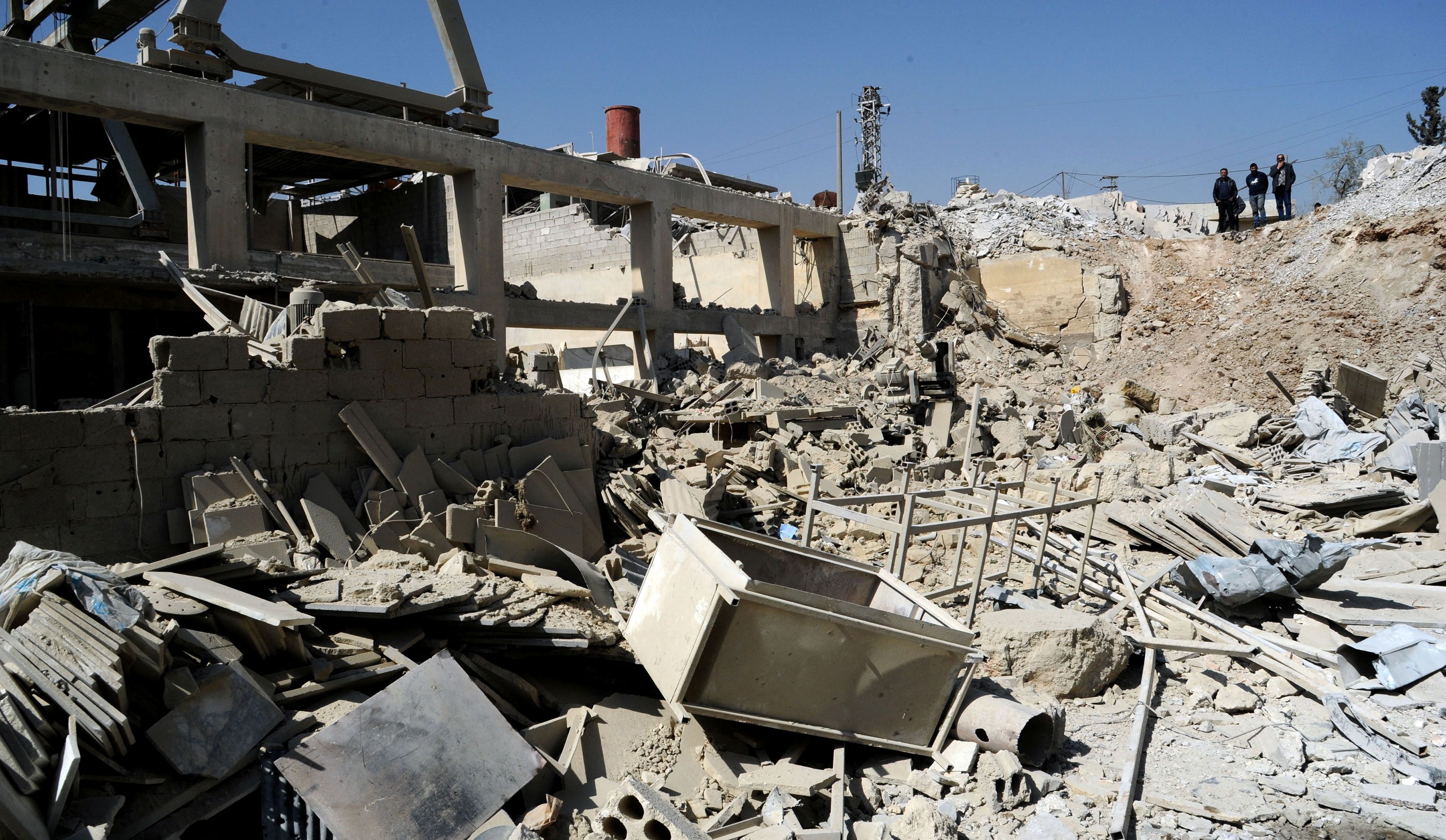 A general view shows damage after Syria State Media reported an Israeli attack in Damascus, Syria, in this handout released by SANA on March 7, 2022. 