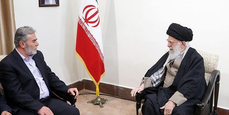Ali Khamenei with Ziyad Nakhaleh of Islamic Jihad in Tehran. Undated