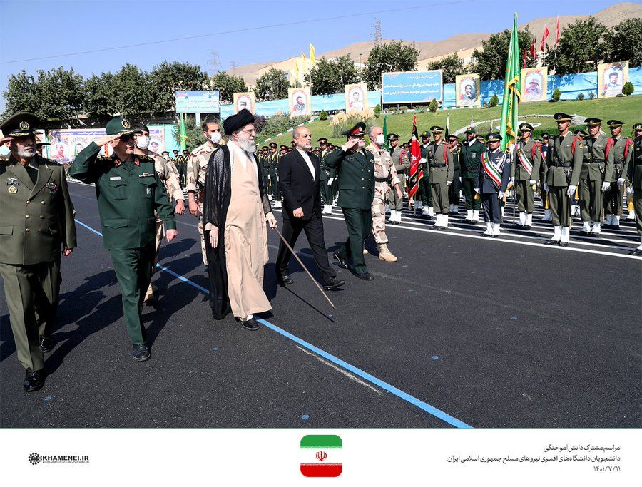A phot released on Monday showing Khamenei in a military ceremony