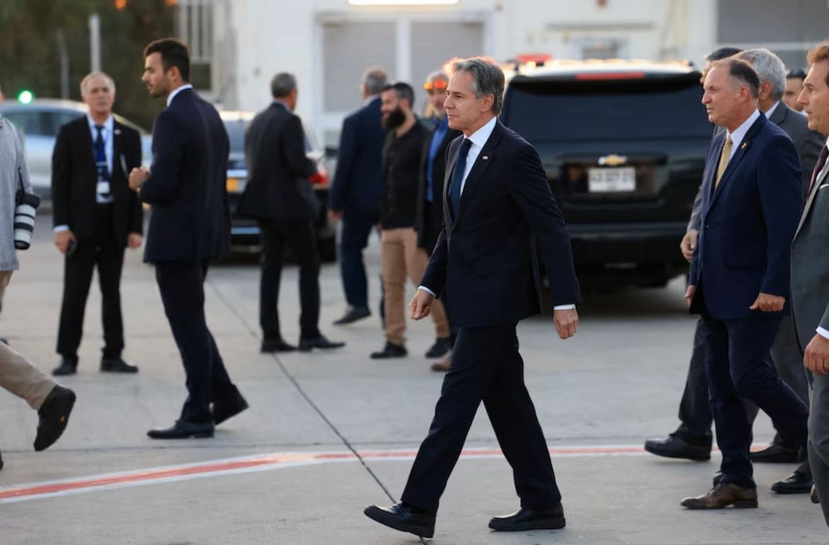 US Secretary of State Antony Blinken walks after his arrival in Tel Aviv, Israel, August 18, 2024.