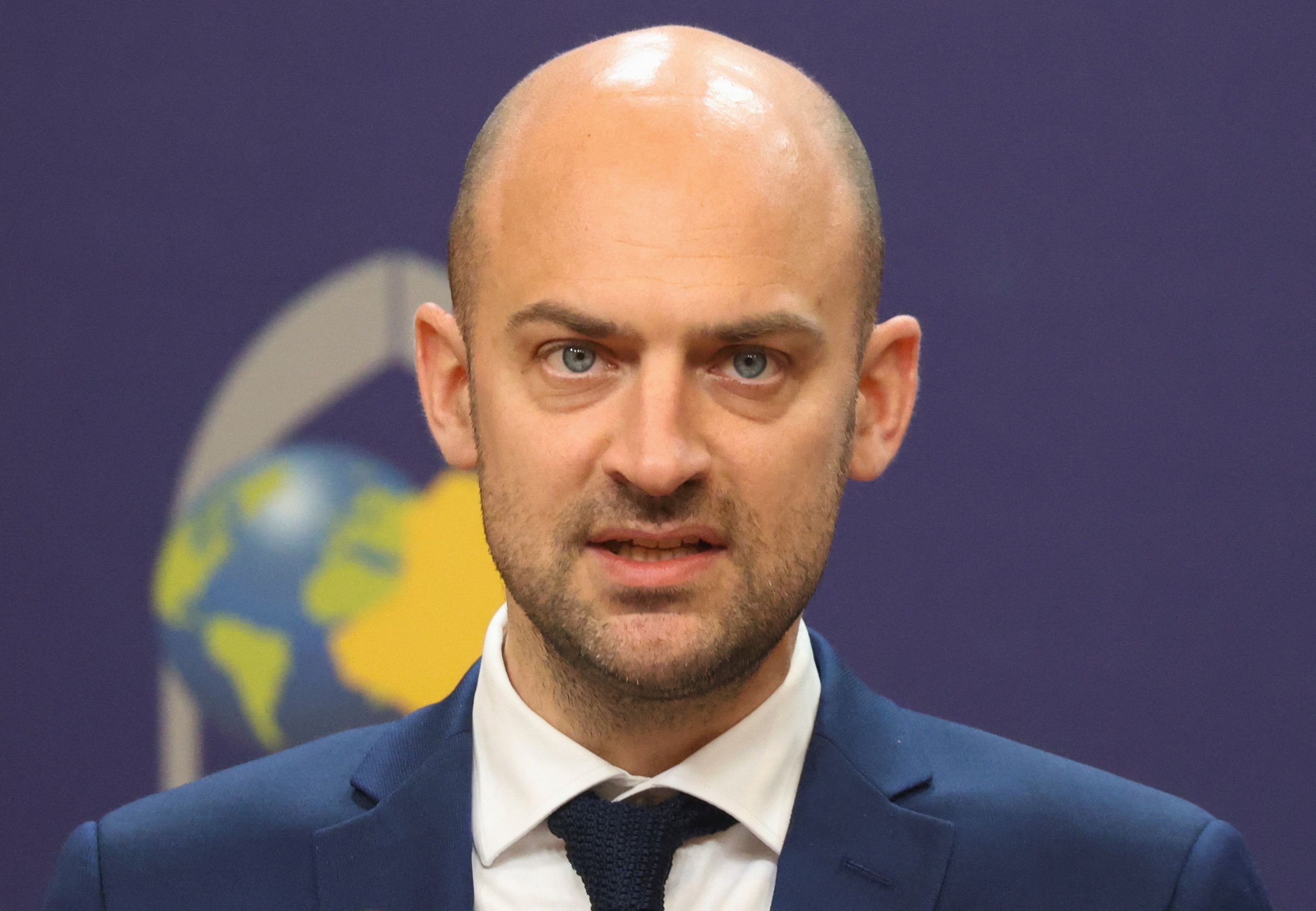 French Foreign Minister Jean-Noel Barrot speaks during a joint press conference with Iraqi counterpart Fuad Hussein (not pictured) at the Ministry of Foreign Affairs in Baghdad, Iraq, April 23, 2025.