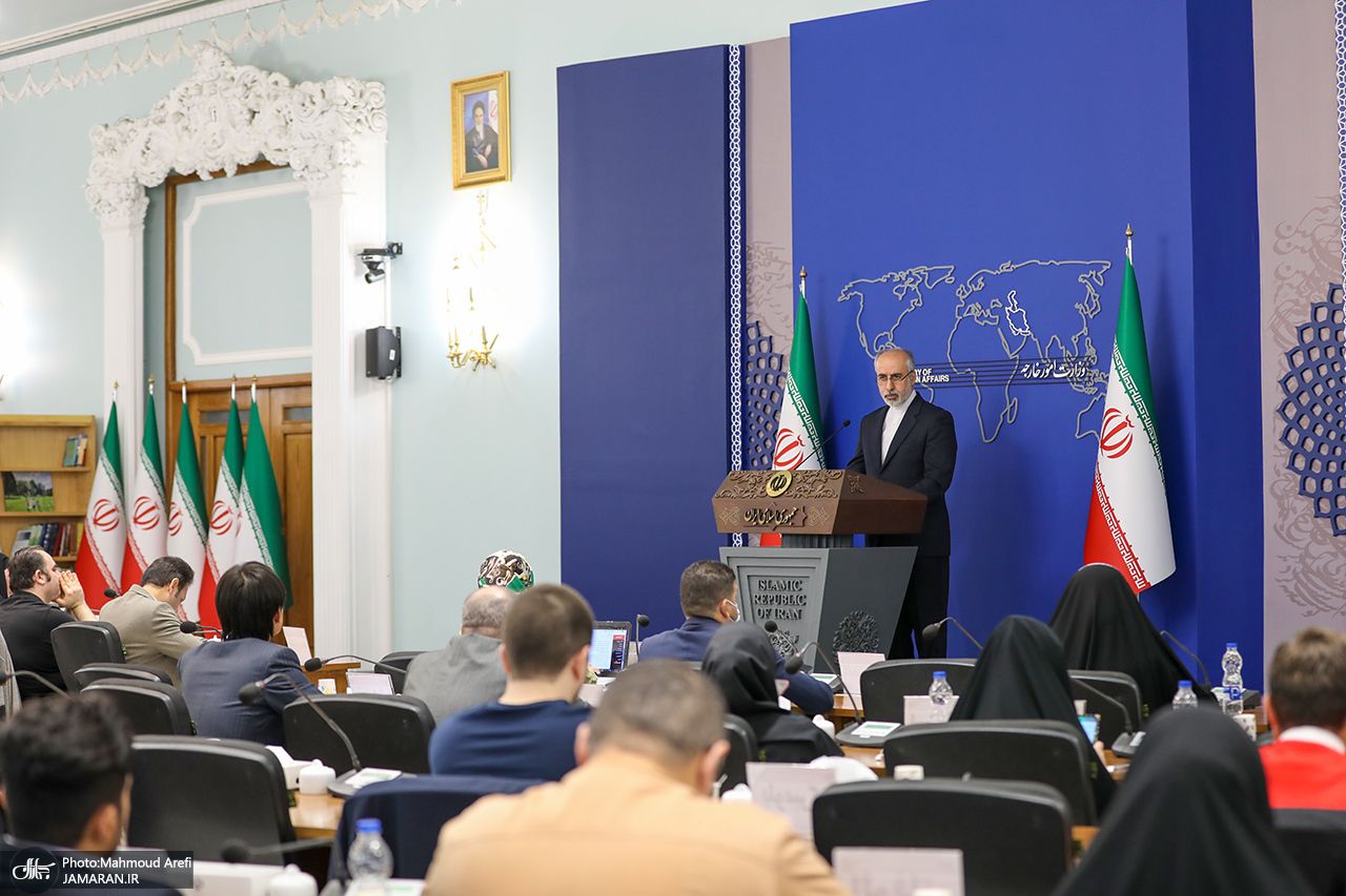 Iran’s Foreign Ministry Spokesman Nasser Kanaani during a press conference on March 13, 2023  