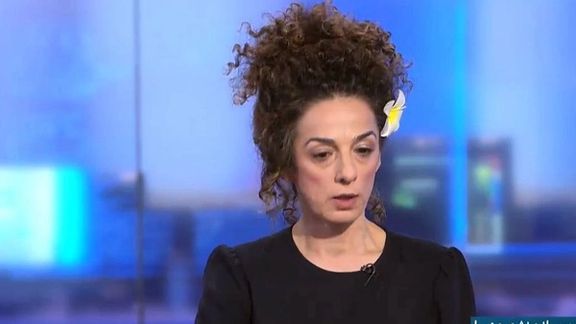 Iranian activist Masih Alinejad speaking to Iran International television.