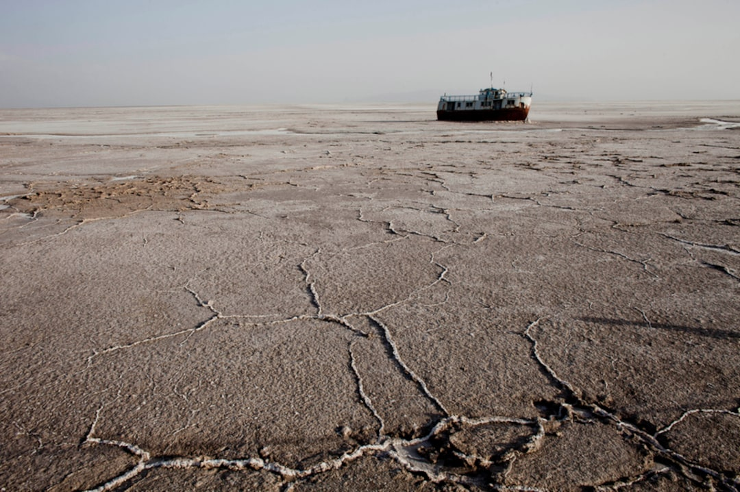 A ship stranded in the growing salt flats of Lake Orumieh, in northwestern Iran